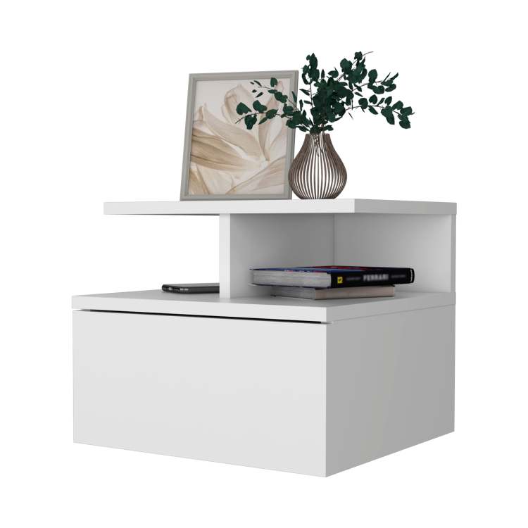 White 1 Drawer Floating Nightstand