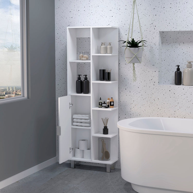 White 9 Shelf Linen Cabinet