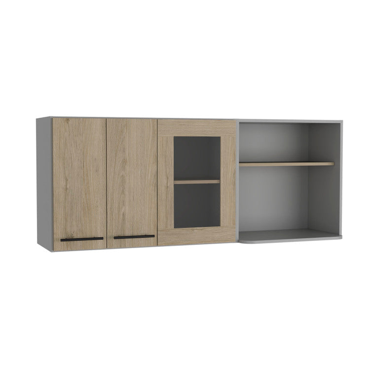Hasselt Wall Cabinet, Double Door, Glass Cabinet, Rack Light Pine