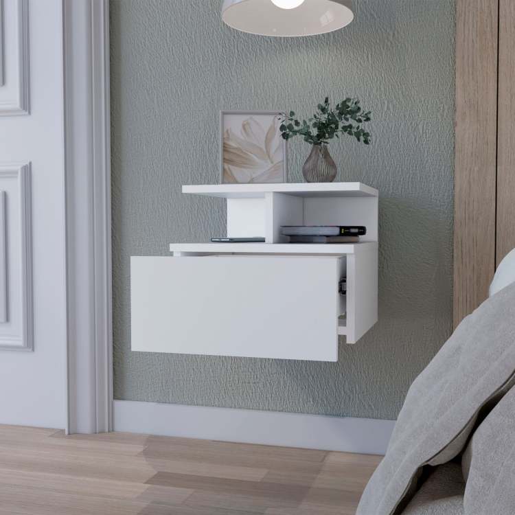 White 1 Drawer Floating Nightstand