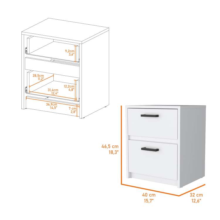 White 2 Drawer Nightstand