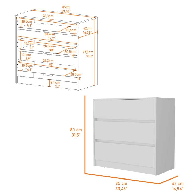 White 3 Drawer Dresser