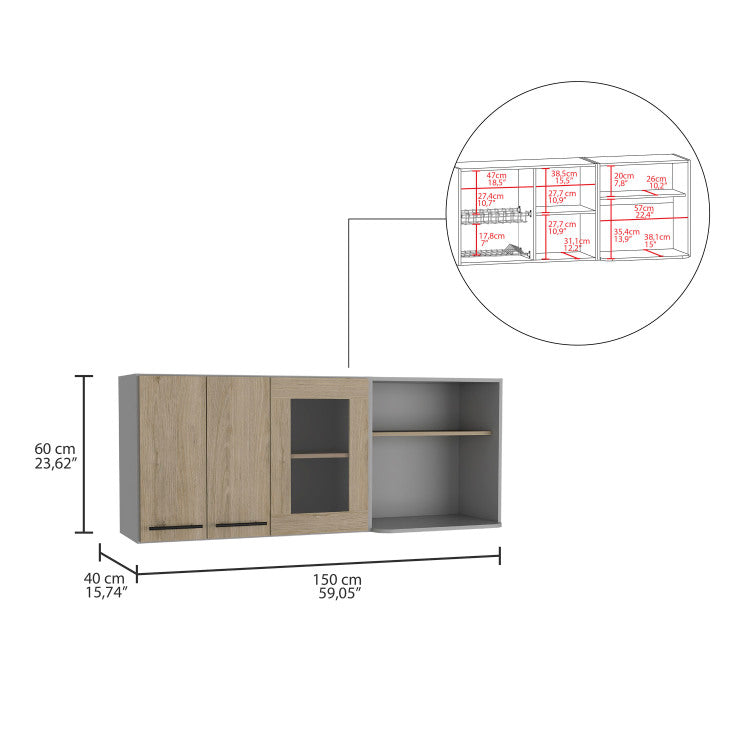 Hasselt Wall Cabinet, Double Door, Glass Cabinet, Rack Light Pine