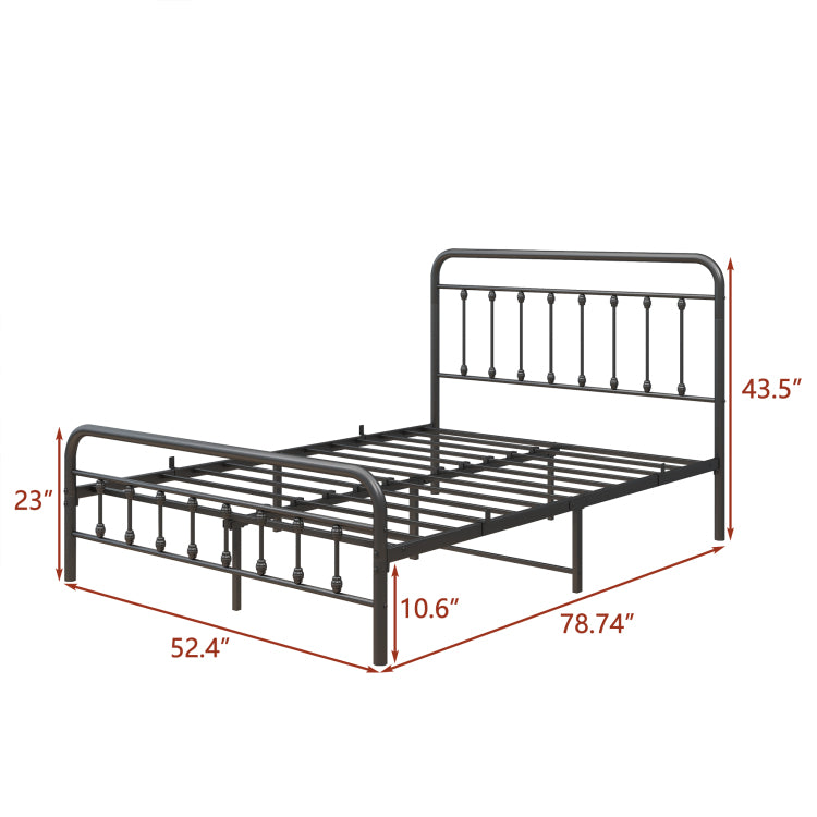 Metal Platform Bed Frame, Victorian Style Headboard Footboard Under Bed Storage No Box Spring Needed Full Size Black