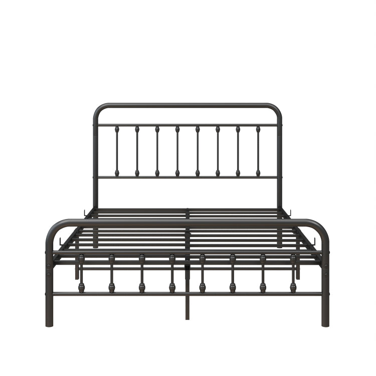 Metal Platform Bed Frame, Victorian Style Headboard Footboard Under Bed Storage No Box Spring Needed Full Size Black