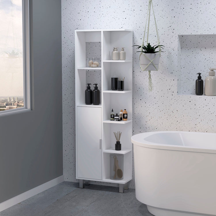 White 9 Shelf Linen Cabinet