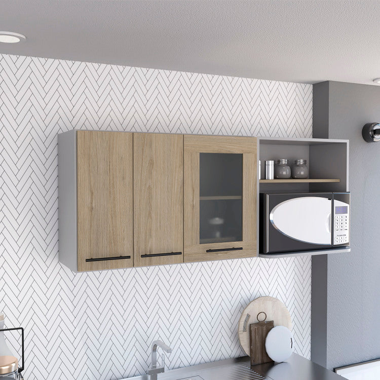 Hasselt Wall Cabinet, Double Door, Glass Cabinet, Rack Light Pine