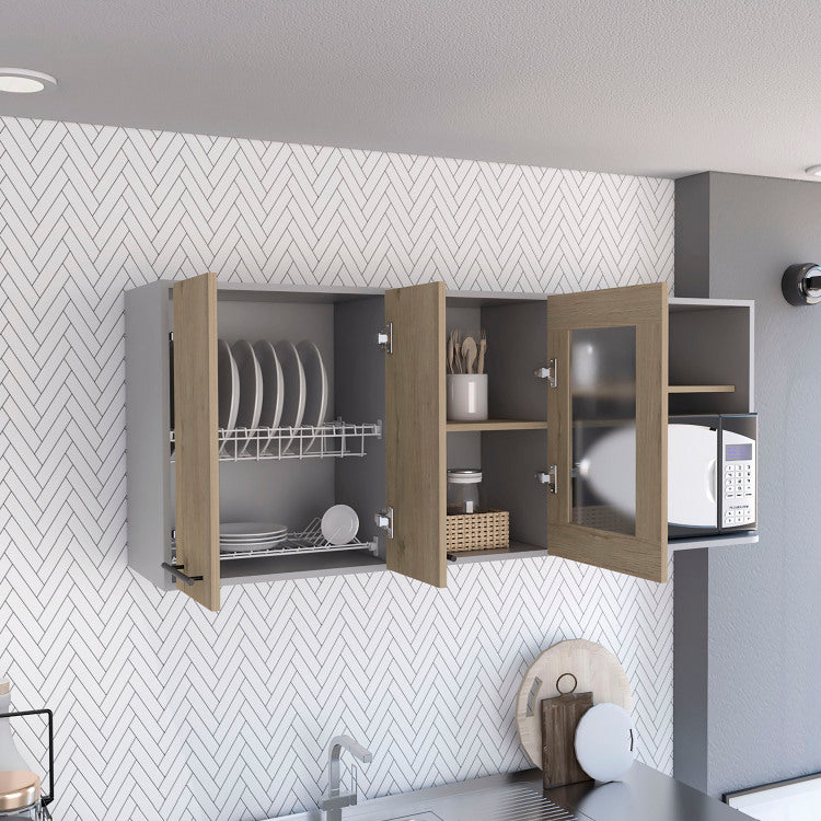 Hasselt Wall Cabinet, Double Door, Glass Cabinet, Rack Light Pine