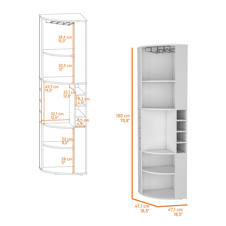 White 5 Large Shelves Corner Bar Cabinet
