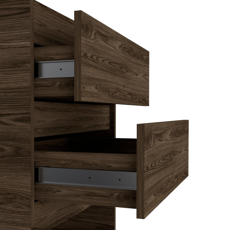 Dresser 43"H, Jewelry Box, Mirror, Single Door Cabinet, Two Drawers, Dark Walnut