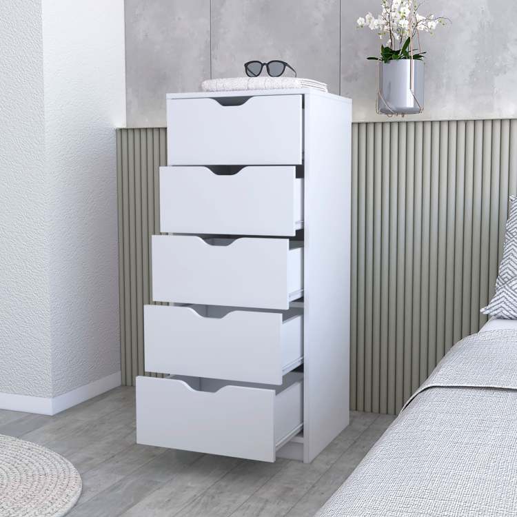 Logan White 5 Narrow Drawer Dresser