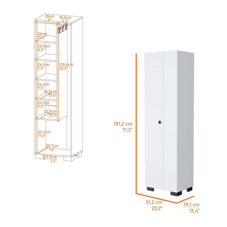 White Storage Shelves Broom Cabinet
