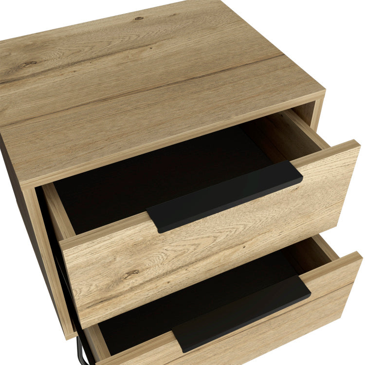 Nightstand 22" H, Four Hairpin Legs, Two Drawers, Light Oak