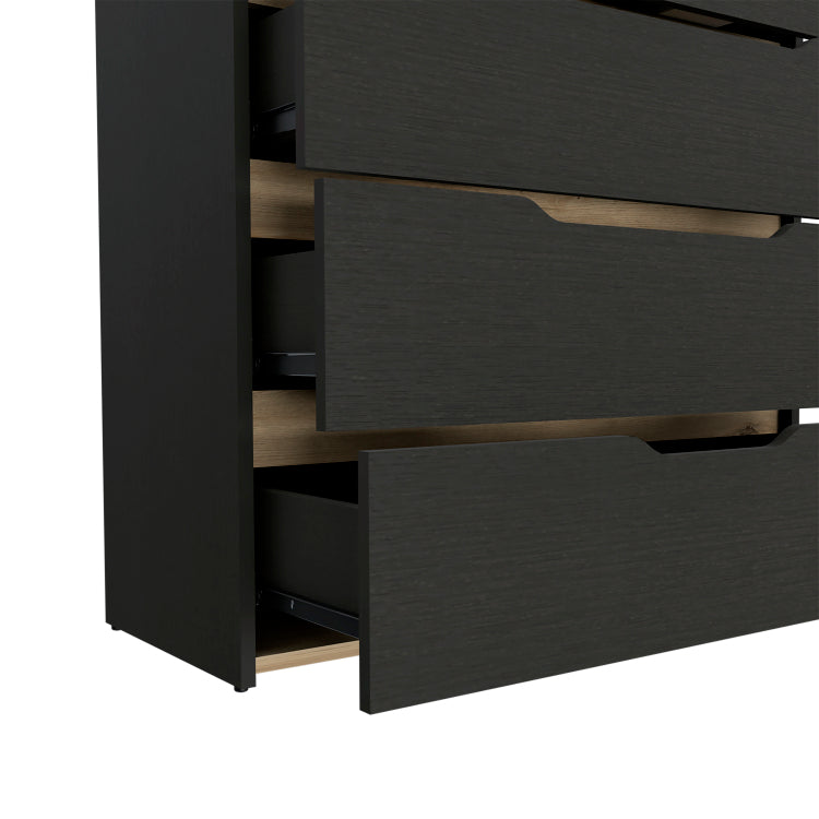 Drawer Dresser 35"H, Four Drawers, Superior Top, Black Light Oak