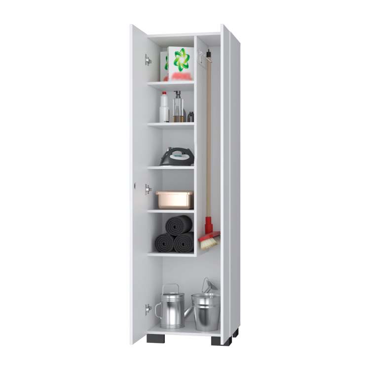 White Storage Shelves Broom Cabinet