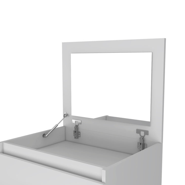 Dresser 43"H, Jewelry Box, Mirror, Single Door Cabinet, Two Drawers, White