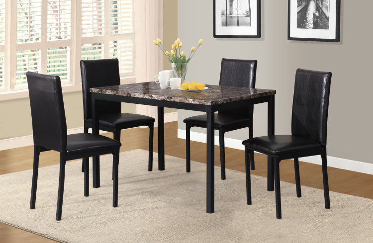 Citico 5 Piece Metal Dinette Set With Laminated Faux Marble Top, Black
