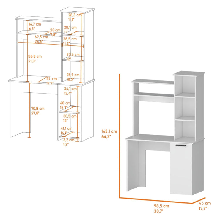 White 3 Tier Storage Shelves Computer Desk