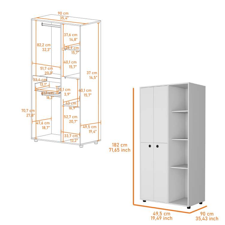 White 1 Drawer Armoire Closet