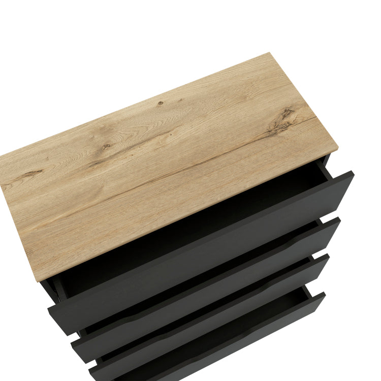 Drawer Dresser 35"H, Four Drawers, Superior Top, Black Light Oak