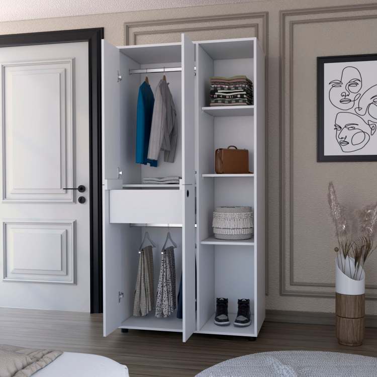 White 1 Drawer Armoire Closet