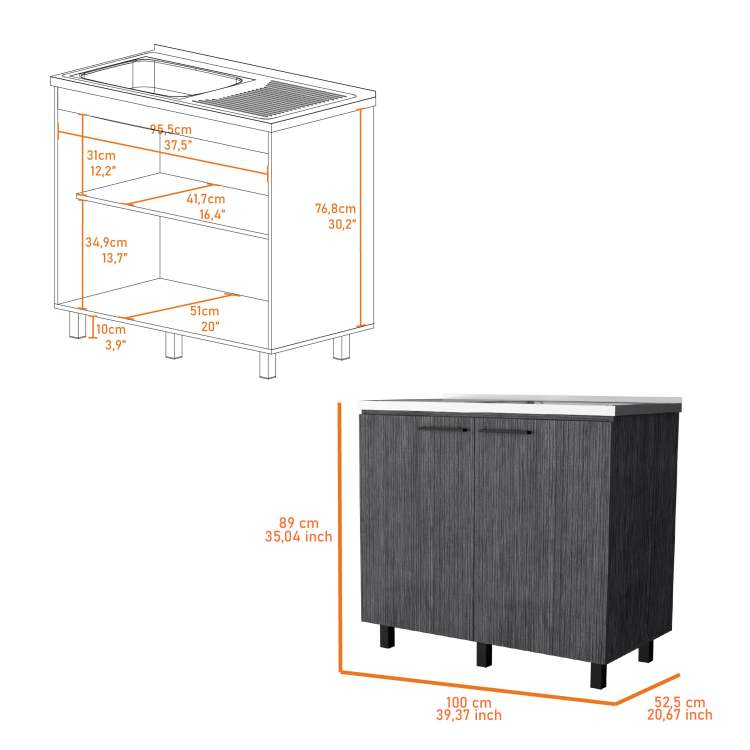 Smokey Oak Utility Sink And Cabinet