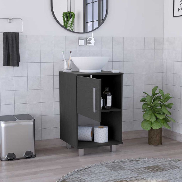 Gouda 18" Single Bathroom Vanity, One Open Shelf, Single Door Cabinet Black