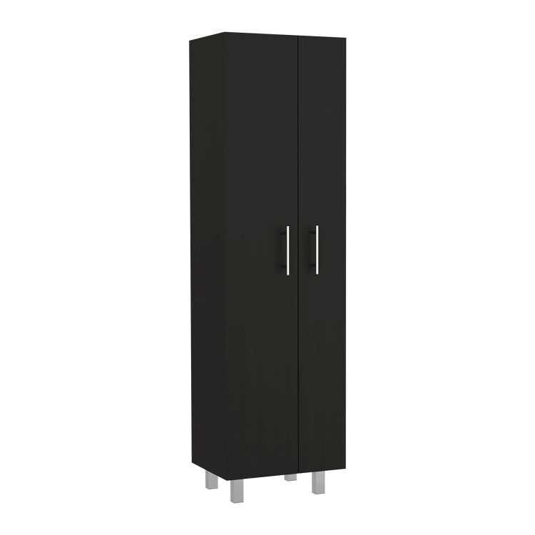 Nala Cleaning Cabinet, Double Door, Four Legs, Five Shelves Black White