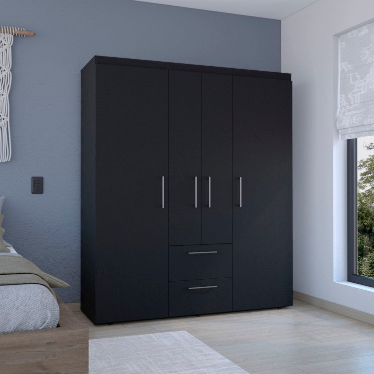 Wardrobe, Deluxe Armoire With Multiple Storage Options And Metal Accents, Black