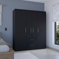 Wardrobe, Deluxe Armoire With Multiple Storage Options And Metal Accents, Black