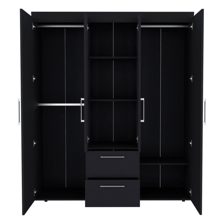 Wardrobe, Deluxe Armoire With Multiple Storage Options And Metal Accents, Black