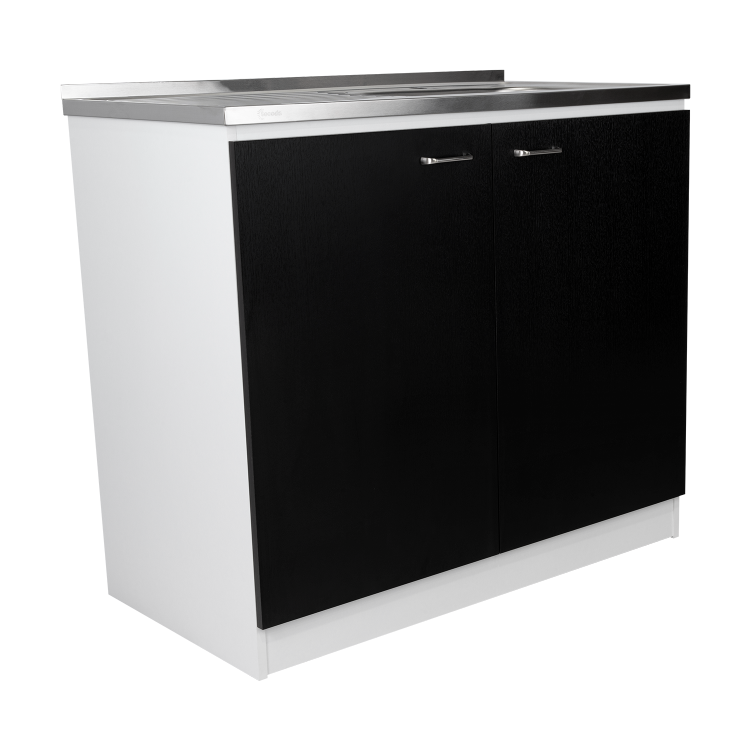 Napoles Utility Sink With Cabinet, Double Door, One Shelf White Black