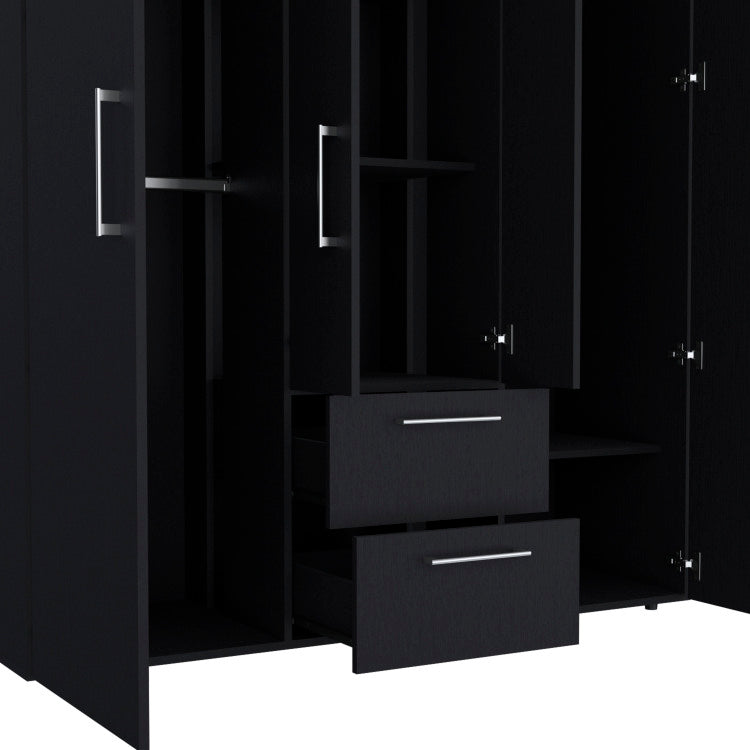 Wardrobe, Deluxe Armoire With Multiple Storage Options And Metal Accents, Black