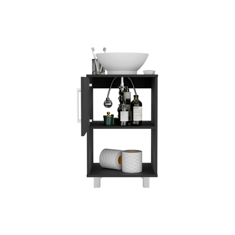 Gouda 18" Single Bathroom Vanity, One Open Shelf, Single Door Cabinet Black