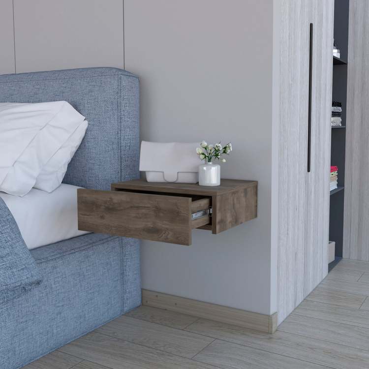 Dark Brown Wall Mounted Floating Nightstand