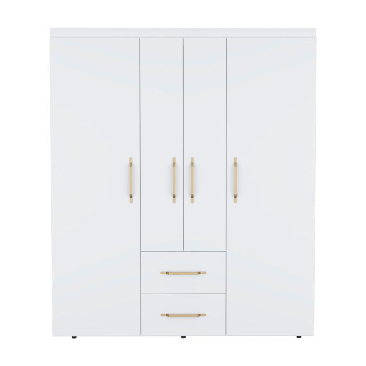 Wardrobe, Deluxe Armoire With Multiple Storage Options And Metal Accents, White
