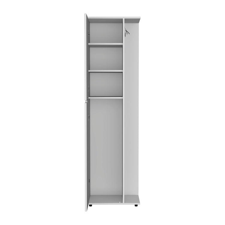 71.3" H Broom Storage Closet With One Door, Four Shelves And Broom And Mop Holder,White