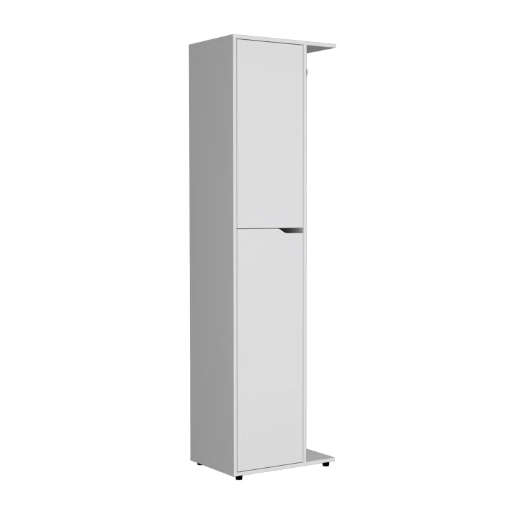 71.3" H Broom Storage Closet With One Door, Four Shelves And Broom And Mop Holder,White