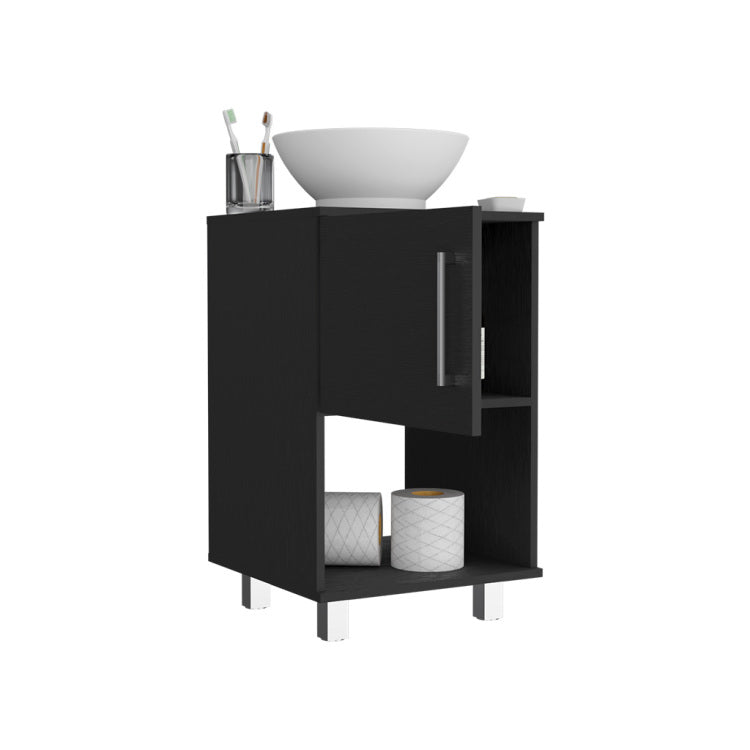 Gouda 18" Single Bathroom Vanity, One Open Shelf, Single Door Cabinet Black