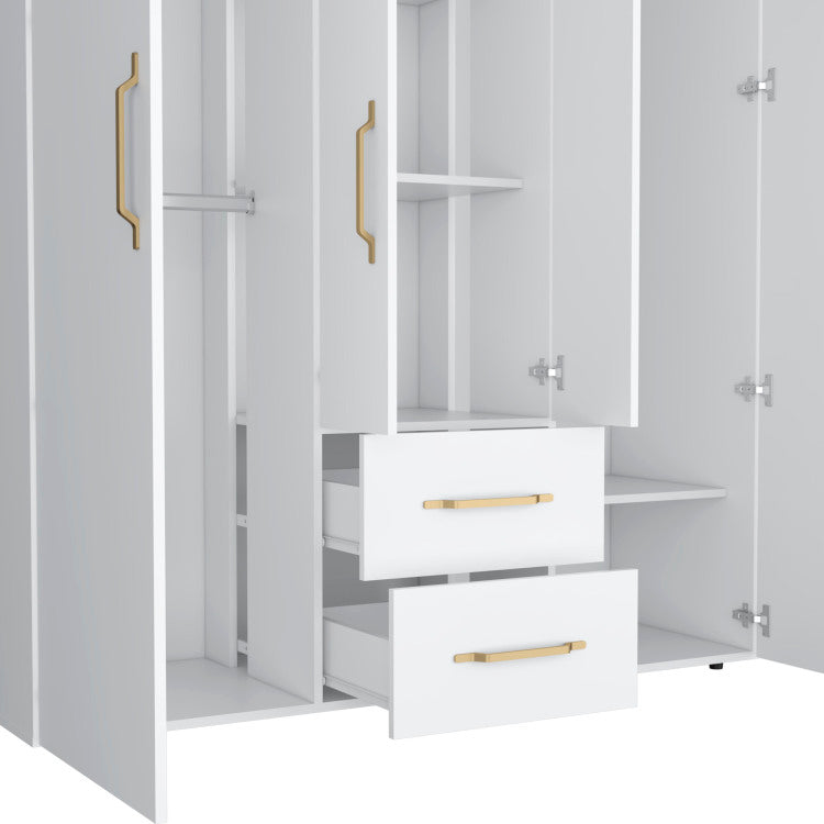Wardrobe, Deluxe Armoire With Multiple Storage Options And Metal Accents, White