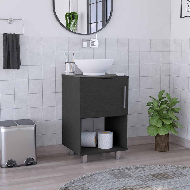 Gouda 18" Single Bathroom Vanity, One Open Shelf, Single Door Cabinet Black