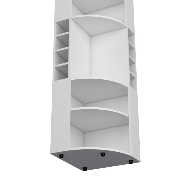 71" Corner Bar Cabinet With Five Shelves, Eight Bottle Cubbies And Stemware,White