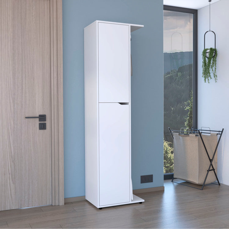 71.3" H Broom Storage Closet With One Door, Four Shelves And Broom And Mop Holder,White
