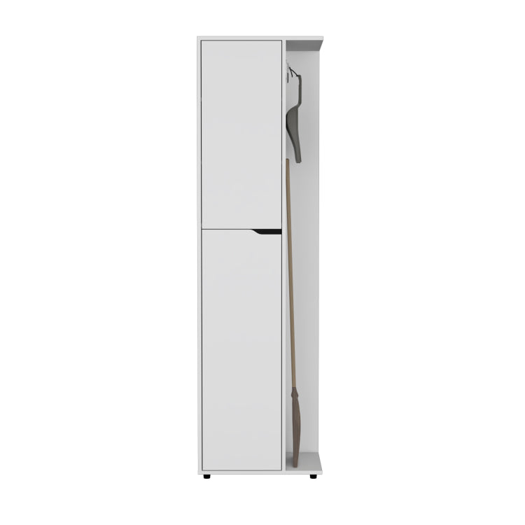 71.3" H Broom Storage Closet With One Door, Four Shelves And Broom And Mop Holder,White