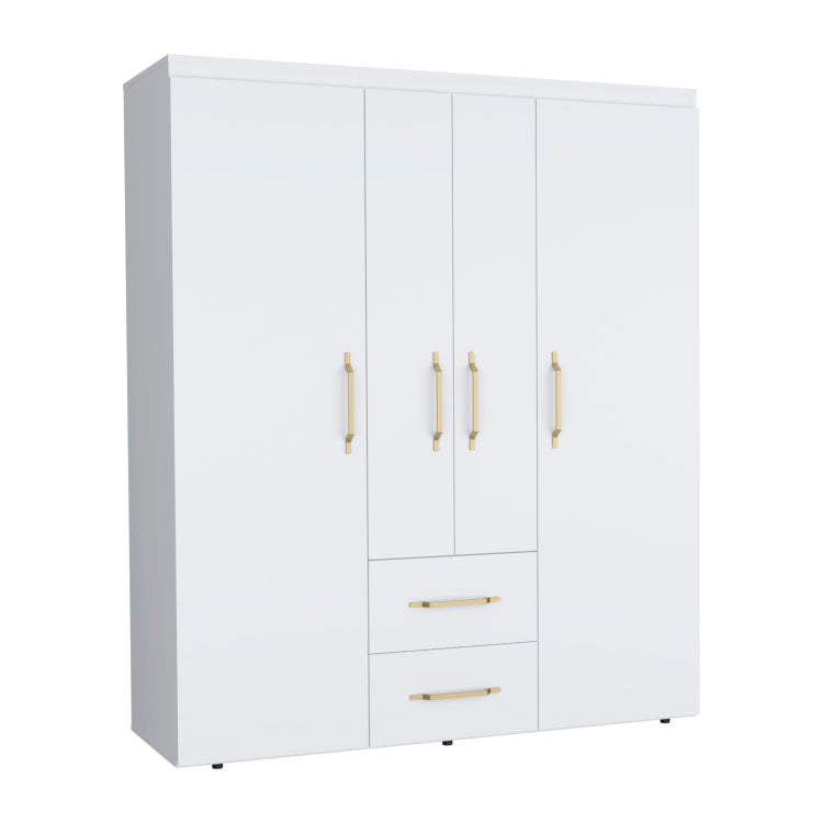 Wardrobe, Deluxe Armoire With Multiple Storage Options And Metal Accents, White