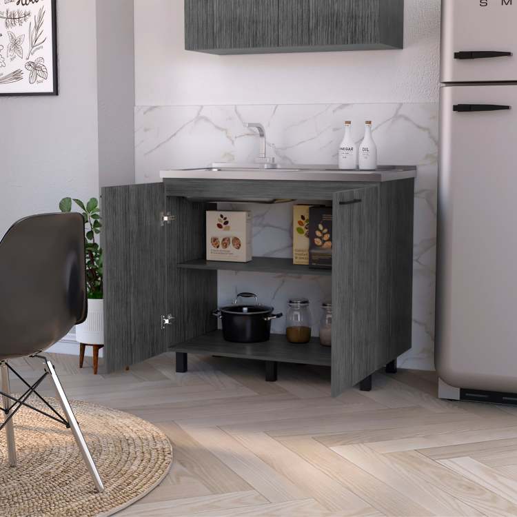 Smokey Oak Utility Sink And Cabinet
