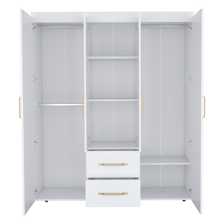 Wardrobe, Deluxe Armoire With Multiple Storage Options And Metal Accents, White