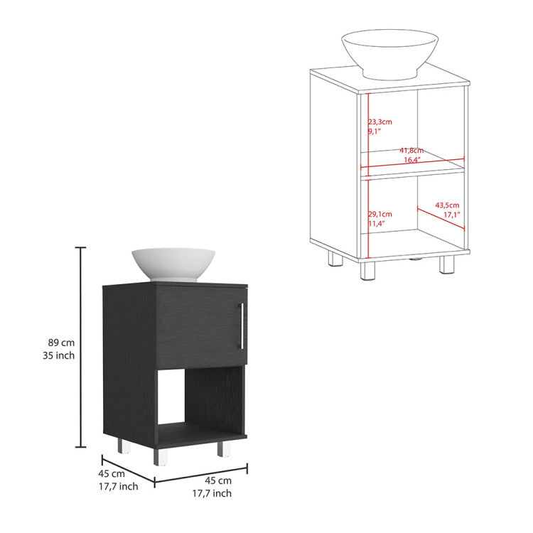 Gouda 18" Single Bathroom Vanity, One Open Shelf, Single Door Cabinet Black