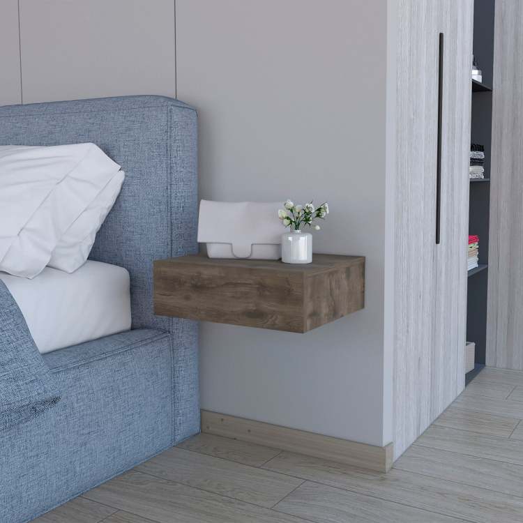 Dark Brown Wall Mounted Floating Nightstand