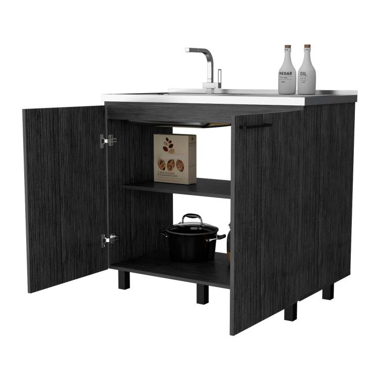 Smokey Oak Utility Sink And Cabinet